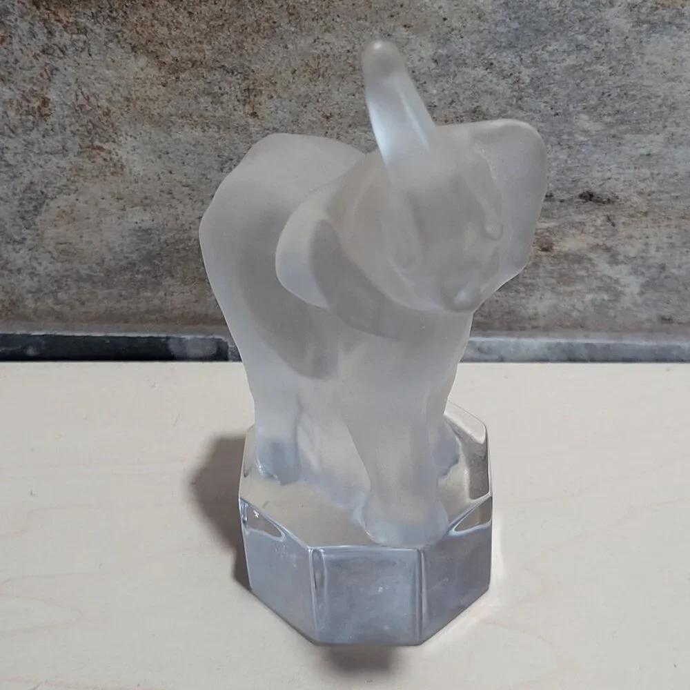 Vintage Goebel Frosted Crystal Elephant Paperweight On Pedestal Figurine